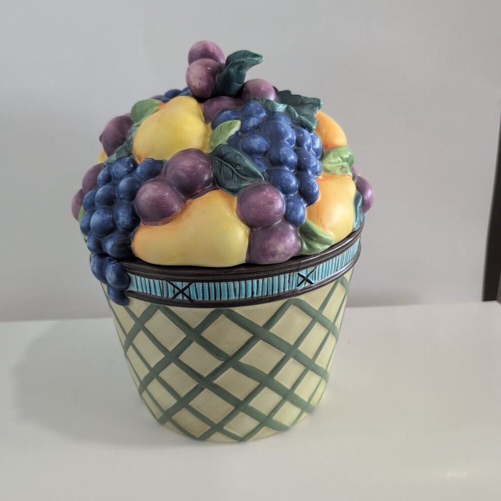 Vintage Mikasa Round Cookie Jar Garden Harvest Basket w/ Fruit KT429 Basket - Picture 3 of 9